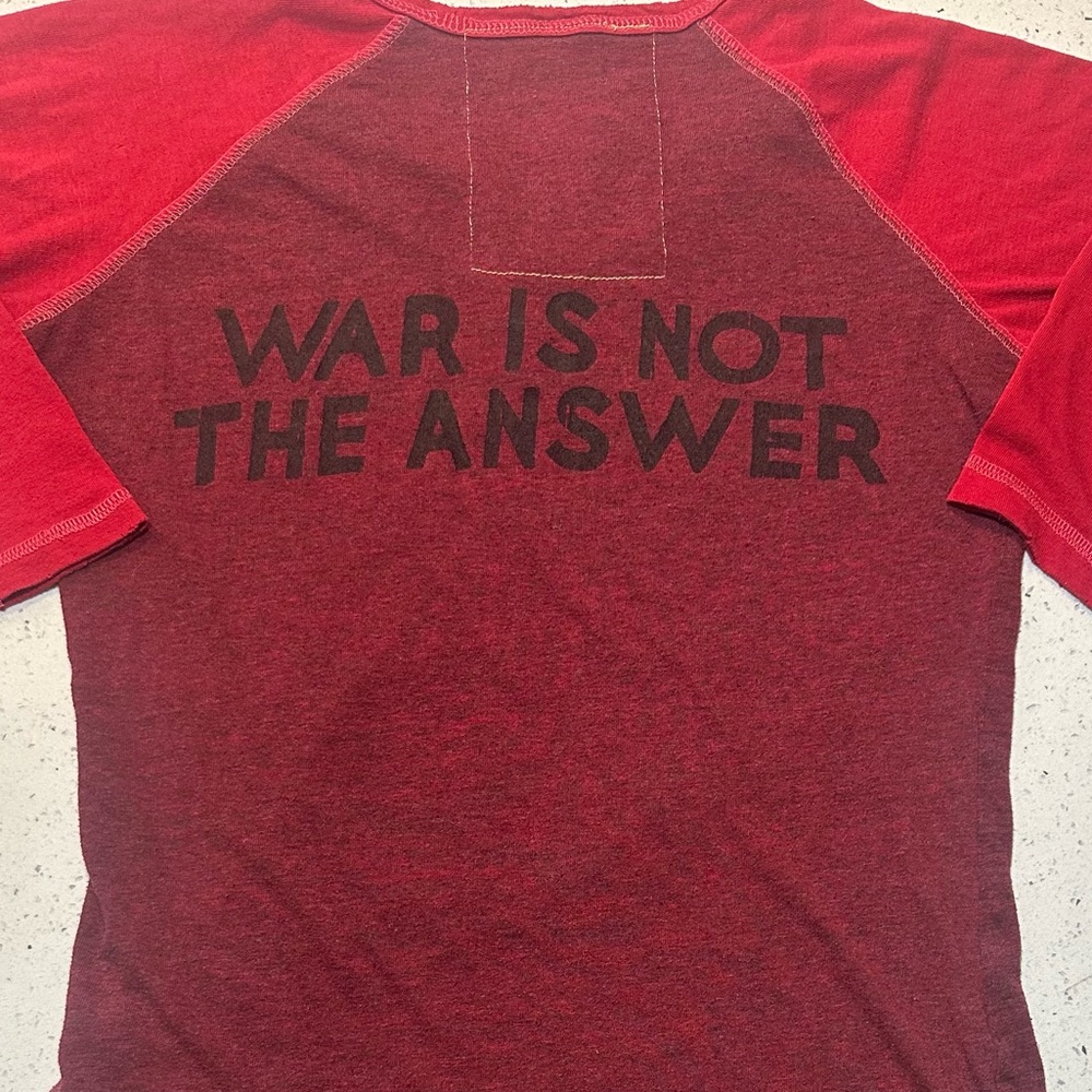 Rare Aviator Nation baseball tee / WAR IS NOT THE ANSWER text & graphic - Picture 8 of 15